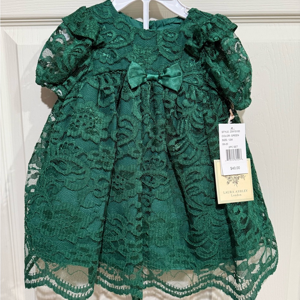 Laura Ashley Green Lace Dress with Bow